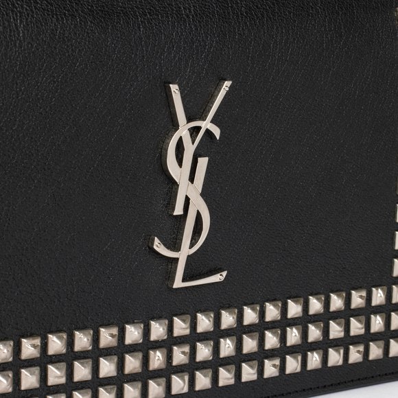 SAINT LAURENT Black Calfskin Leather Silver Studded Clutch .Clutch - Picture 7 of 9